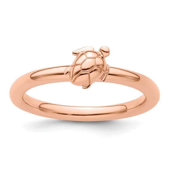 Sterling Silver Stackable Expressions Pink-plated Turtle Ring