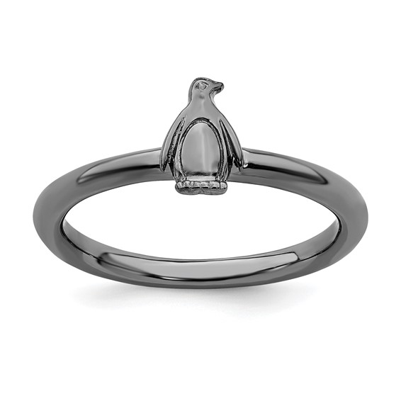 Sterling Silver Stackable Expressions Black Penguin Ring
