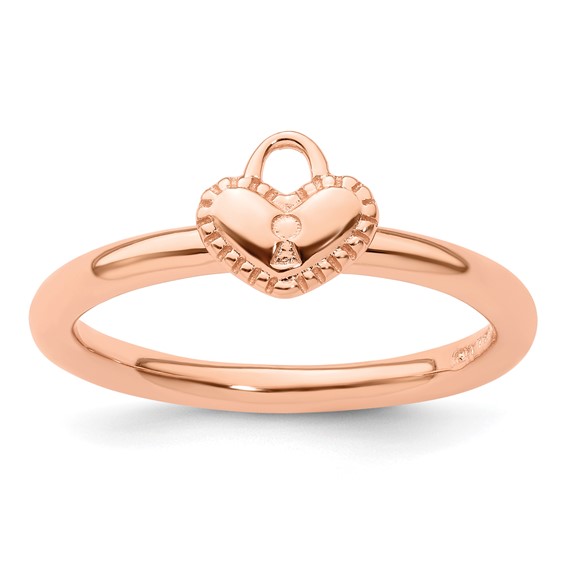 Sterling Silver Stackable Pink-plated Heart Padlock Ring