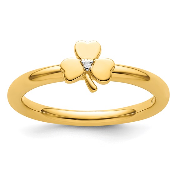Sterling Silver Stackable Yellow-plated Diamond Clover Ring