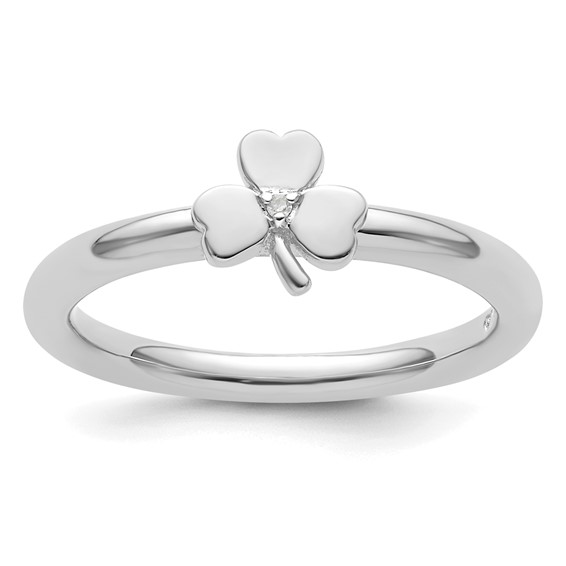 Sterling Silver Stackable Expressions Diamond Clover Ring