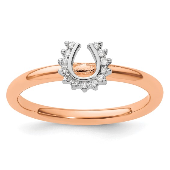 Sterling Silver Stackable Pink-plated Diamond Horseshoe Ring