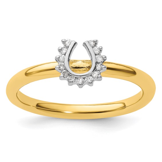 Sterling Silver Stackable Yellow-plated Diamond Horseshoe Ring