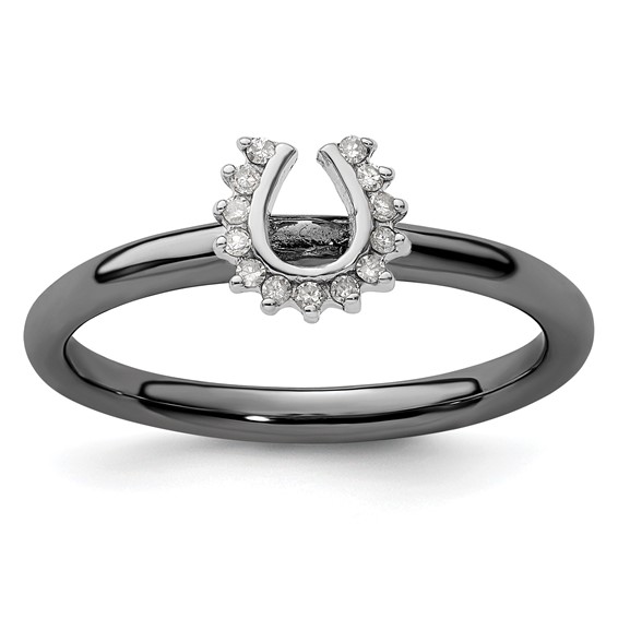 Sterling Silver Stackable Black-plated Diamond Horseshoe Ring