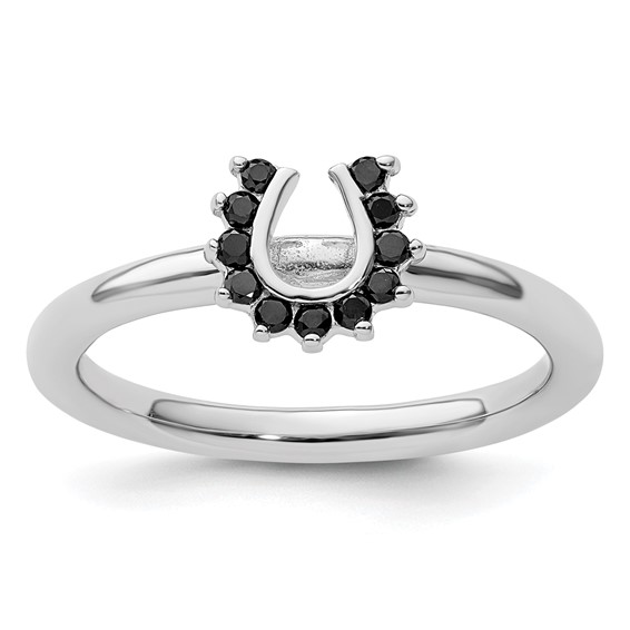 Sterling Silver Stackable Expressions Black Diamond Horseshoe Ring