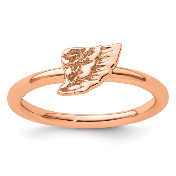 Sterling Silver Stackable Expressions Pink-plated Angel Wing Ring