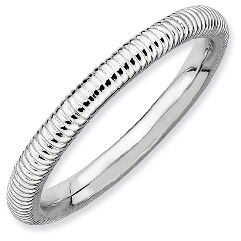 Sterling Silver Stackable Expressions 2.25mm Rhodium Textured Ring