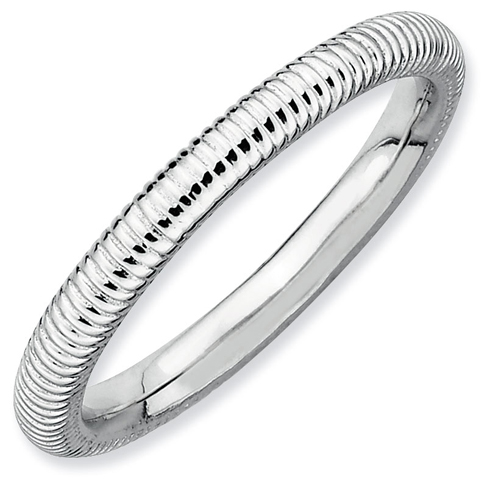 Sterling Silver Stackable Expressions 2.25mm Rhodium Textured Ring QSK199