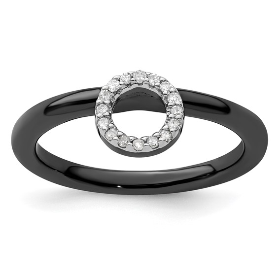 Sterling Silver Stackable Expressions Black-plated Halo Diamond Ring