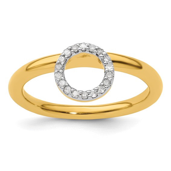 Sterling Silver Stackable Yellow-plated Large Halo Diamond Ring