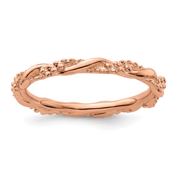 Sterling Silver Stackable Expressions Pink-plated Beaded Twist Ring