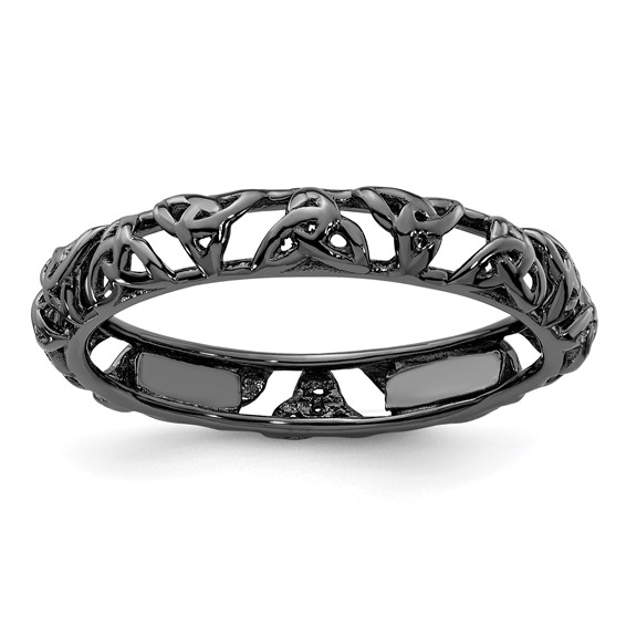 Sterling Silver Stackable Expressions Black-plated Celtic Knot Ring