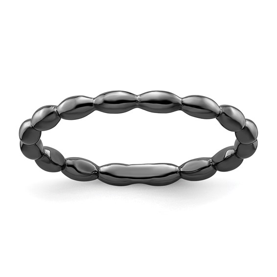 Black-plated Sterling Silver Stackable 2.25mm Rice Bead Ring
