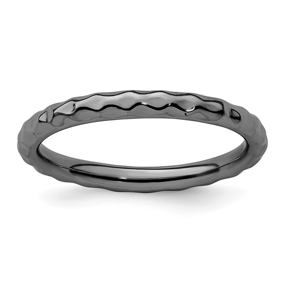 Black-plated Sterling Silver Stackable 2.25mm Hammered Ring
