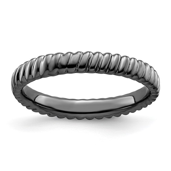 Sterling Silver Stackable Expressions Black-plated Ring Rope Texture