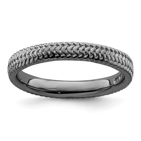 Black-plated Sterling Silver Stackable Ring Knitted Texture