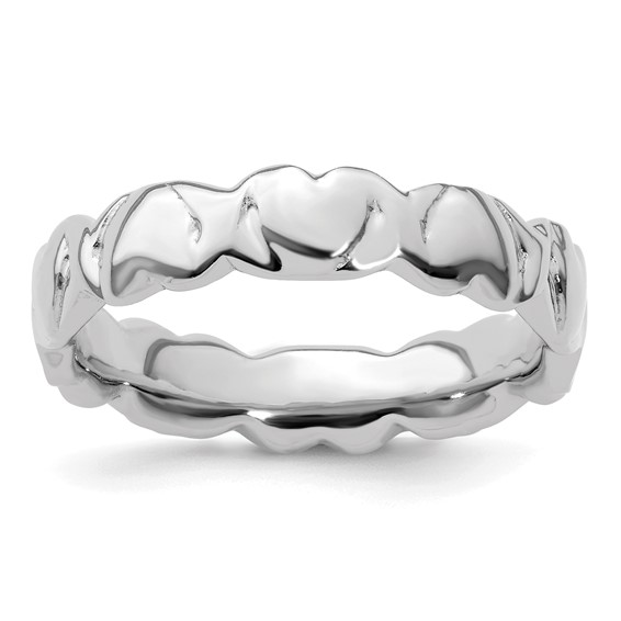 Sterling Silver Stackable Expressions Rhodium Hearts Ring