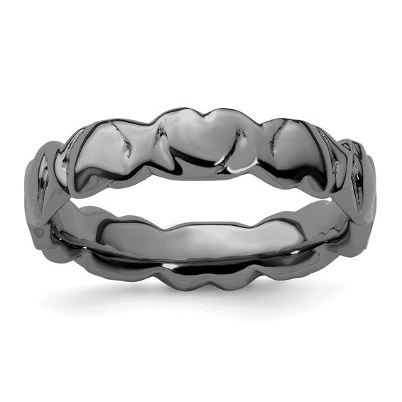 Sterling Silver Stackable Expressions Black-plated Hearts Ring