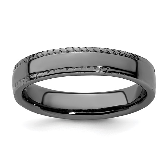 Black-plated Sterling Silver Stackable Expressions Scalloped Edge Ring