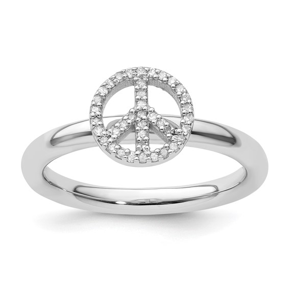 Sterling Silver Stackable Expressions Peace Symbol Diamond Ring 
