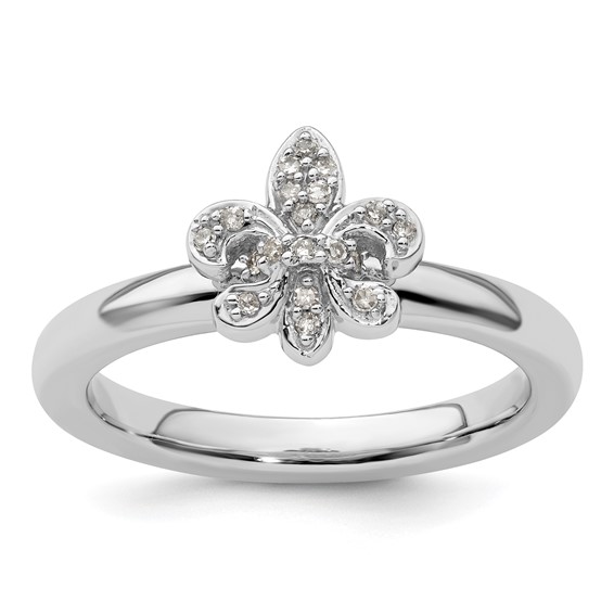 Sterling Silver Fleur De Lis Diamond Ring