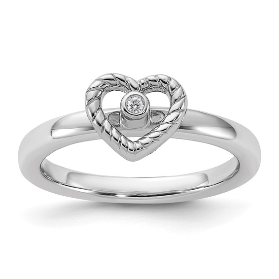 Sterling Silver Stackable Heart Ring with 1pt Diamond Accent
