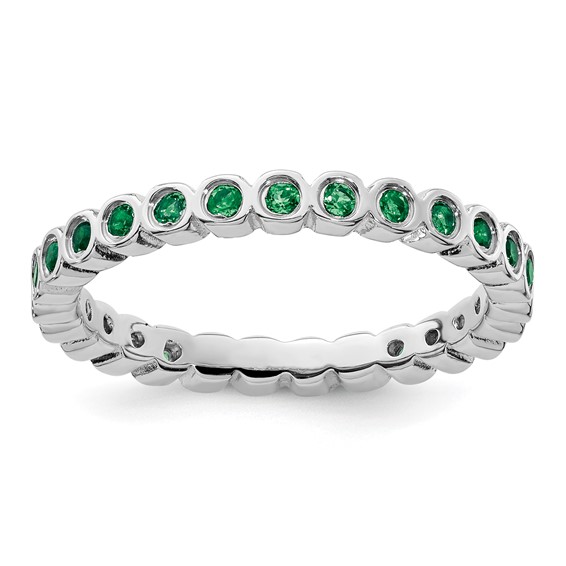 Sterling Silver Stackable 3/8 ct Created Emerald Eternity Ring