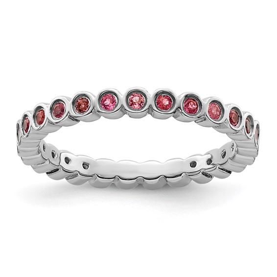 Sterling Silver Stackable 1.6 ct Pink Tourmaline Bezel Eternity Ring