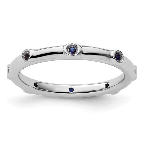 Sterling Silver Stackable Created Sapphire Station Ring