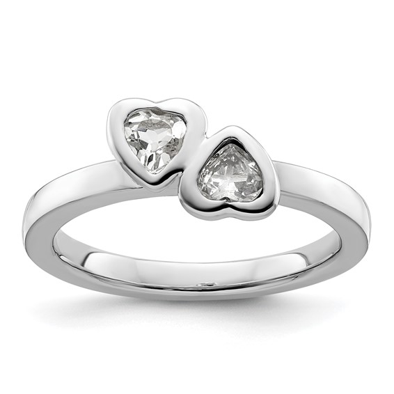 Sterling Silver Stackable 1/2 ct White Topaz Double Heart Ring
