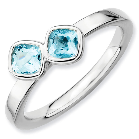 Sterling Silver Stackable 3/4 ct Double Cushion Cut Blue Topaz Ring