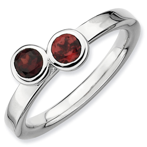Sterling Silver Double Round Garnet Ring