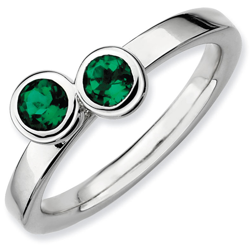Sterling Silver Stackable Expressions Double Created Emerald Ring
