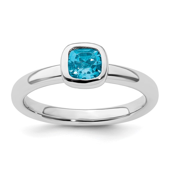 Sterling Silver Stackable Cushion Cut Blue Topaz Ring