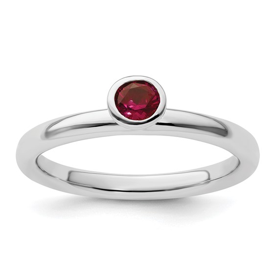 Sterling Silver Stackable High Profile 4mm Created Ruby Ring