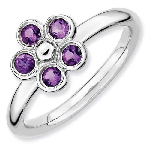 Sterling Silver Stackable Expressions Amethyst Bezel Flower Ring