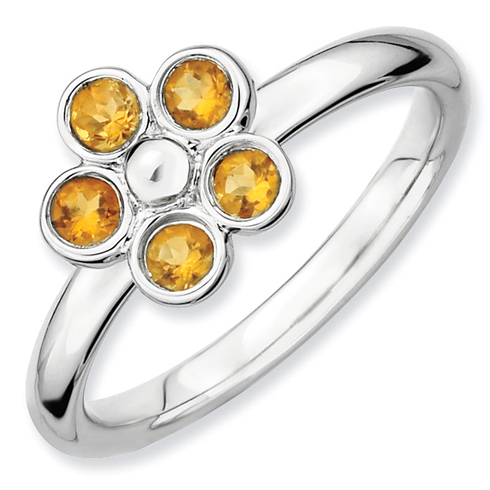 Sterling Silver Stackable Expressions 1/3 ct Citrine Flower Ring