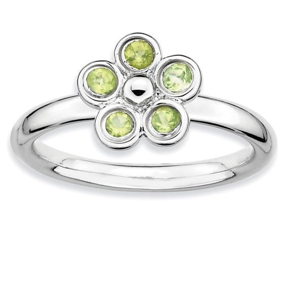 Sterling Silver Stackable Expressions 1/3 ct Peridot Flower Ring