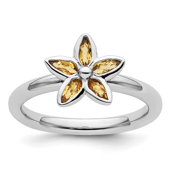 Sterling Silver Stackable Expressions Citrine Marquise Flower Ring