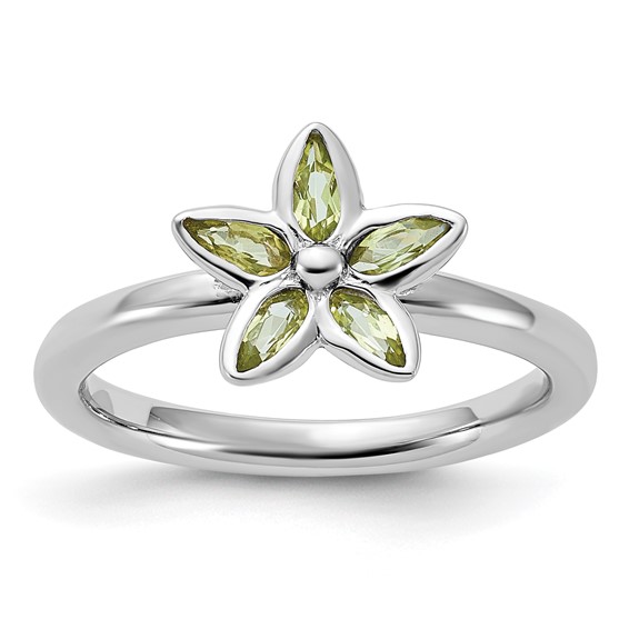 Sterling Silver Stackable Expressions Peridot Marquise Flower Ring