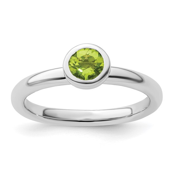 Sterling Silver Stackable Low Profile 5mm Round Peridot Ring