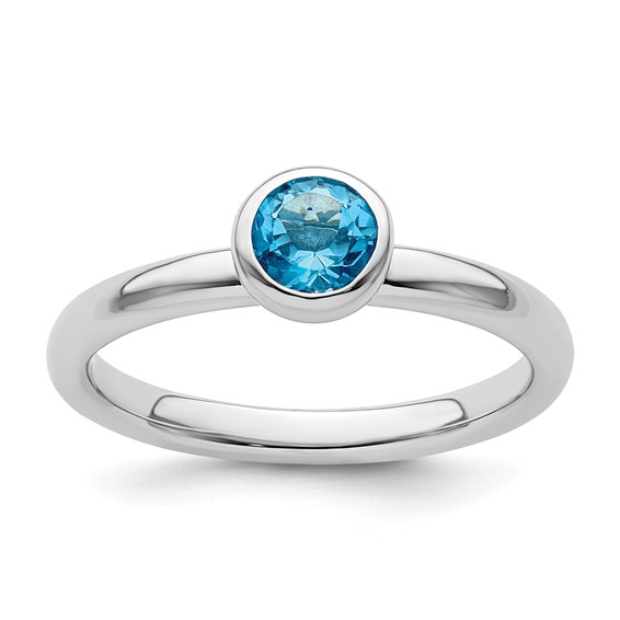 Sterling Silver Stackable Low Profile 5mm Blue Topaz Ring
