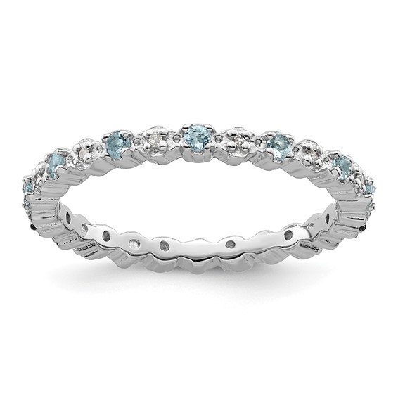Sterling Silver Stackable Aquamarine Ring with Diamonds
