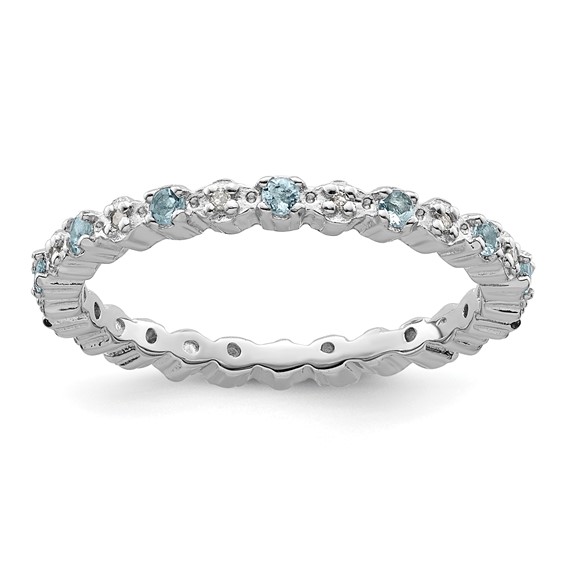 Sterling Silver Stackable Aquamarine Ring with Diamonds