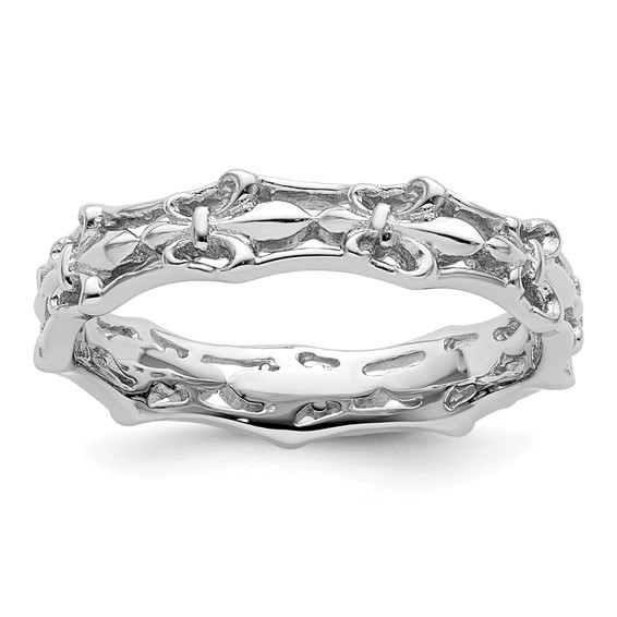 Sterling Silver Polished Fleur De Lis Stackable Ring