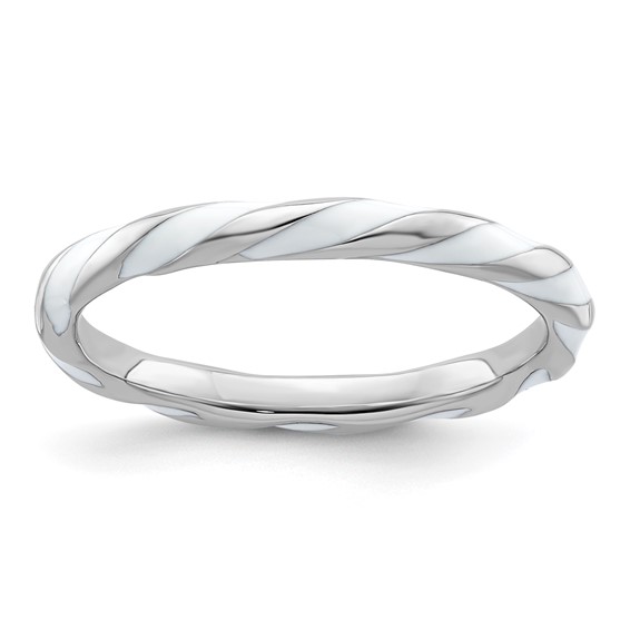 Sterling Silver Twisted White Enameled Stackable Ring