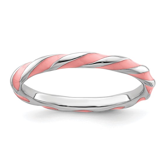 Sterling Silver Twisted Pink Enameled 2.4mm Stackable Ring