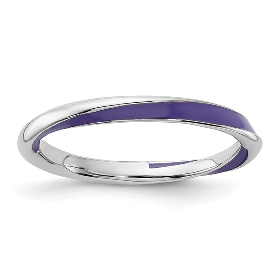 Sterling Silver Twisted Purple Enameled 2.5mm Stackable Ring
