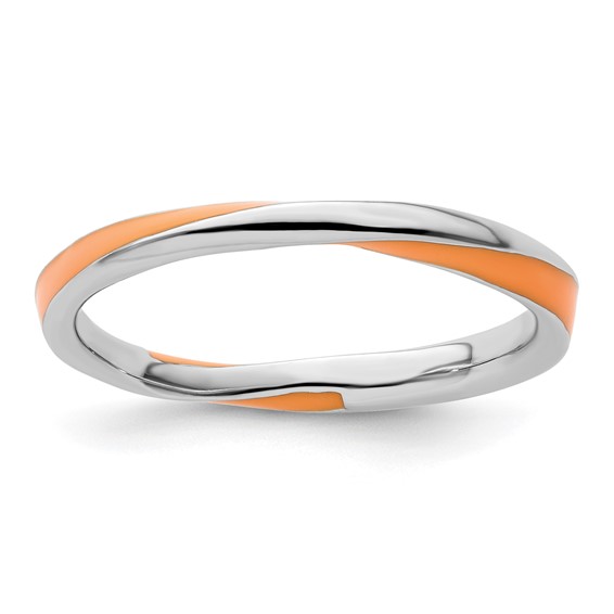 Sterling Silver Twisted Orange Enameled 2.5mm Stackable Ring