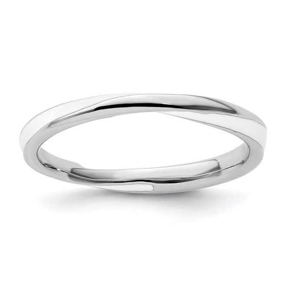 Sterling Silver Twisted White Enameled 2.5mm Stackable Ring